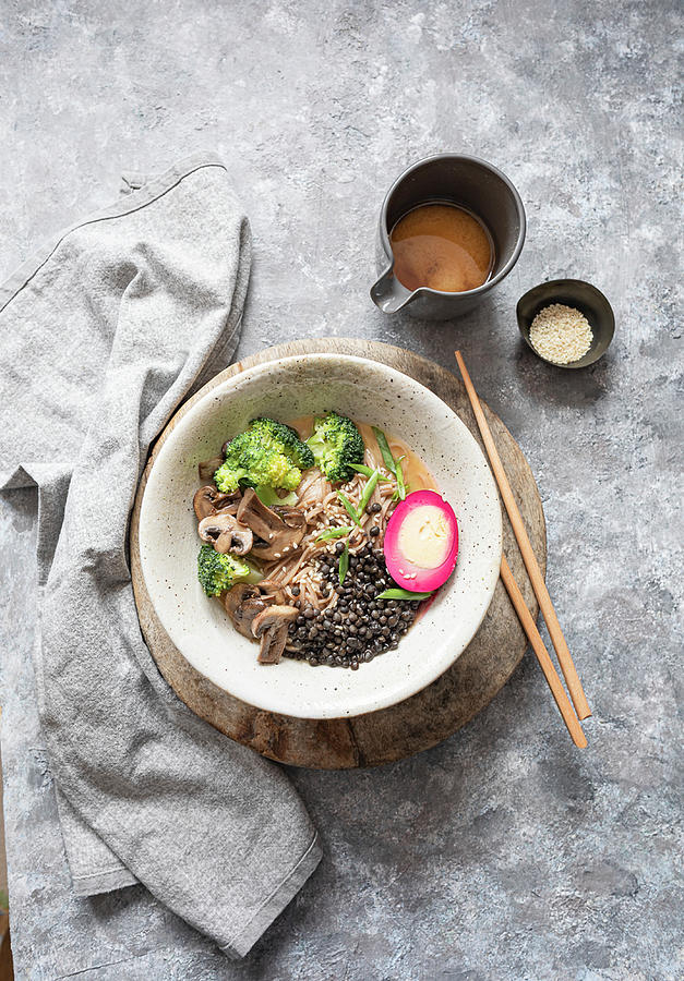Miso Zoodle Ramen With Beet Egg Photograph by Lilia Jankowska