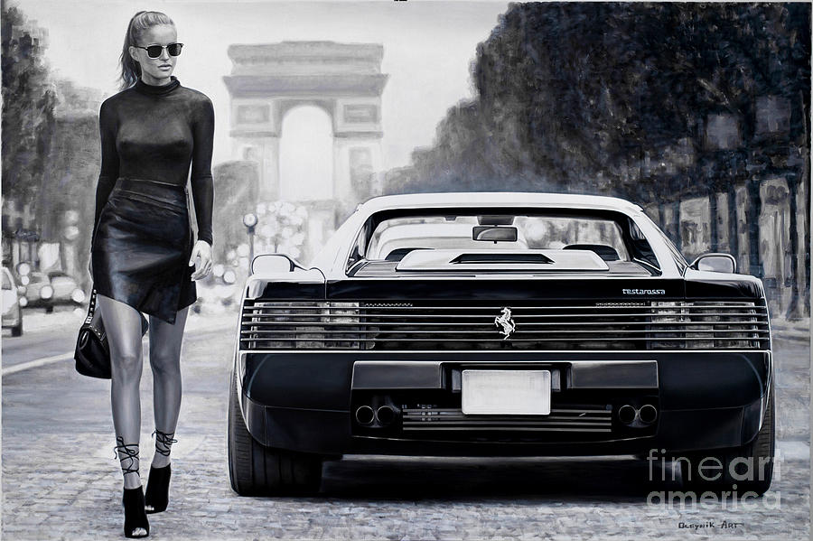Black And White Painting - Miss Ferrari Testarossa by Artem Oleynik