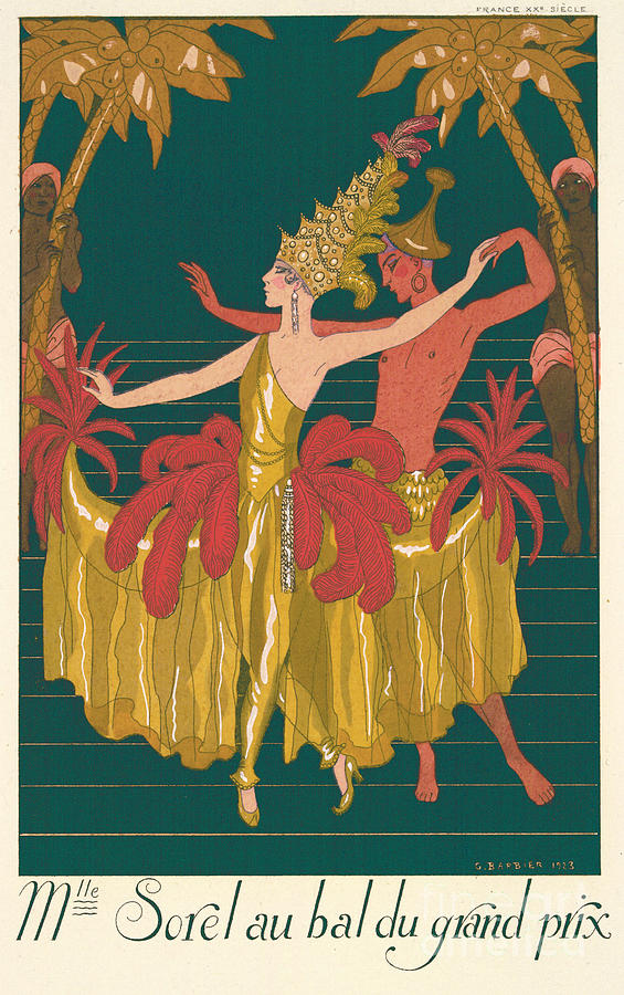 Georges Barbier Mixed Media - Miss Sorel at the Grand Prix Ball  AKG176379 by George Barbier