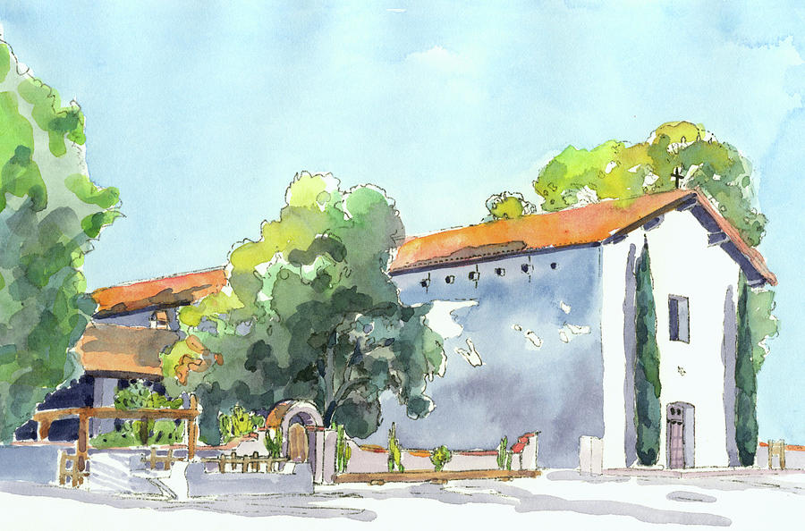 Mission at San Miguel, California Painting by Edie Schneider