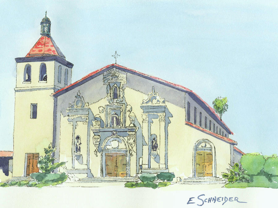Mission at Santa Clara, California Painting by Edie Schneider