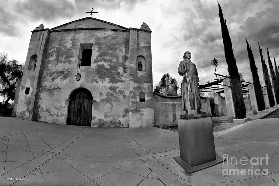 Mission San Gabriel San Gabriel Ca Black And White Photograph by Blake Richards