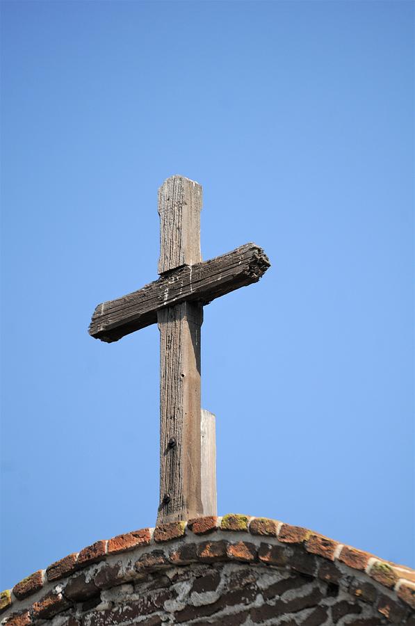 Mission San Juan Capistrano California Mission Wooden Cross Atop Bell Wall Photograph by Michael Hoard