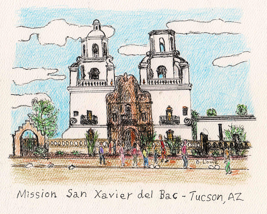 Mission San Xavier del Bac Drawing by Danny Lowe