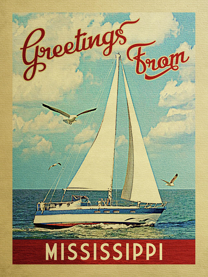 Mississippi Sailboat Vintage Travel Digital Art by Flo Karp