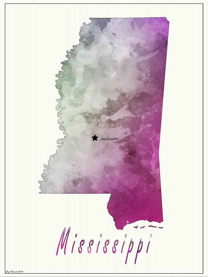 Mississippi Watercolor Map Style 4 Painting by Greg Edwards