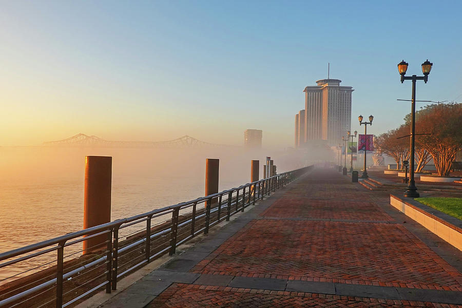 Mist on the Walkway New Orleans Waterfront Mississippi River Lousiana Photograph by Toby McGuire