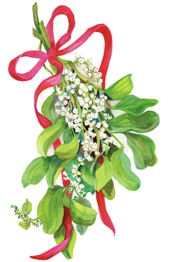 Mistletoe With Red Ribbon Painting by Joanne Porter
