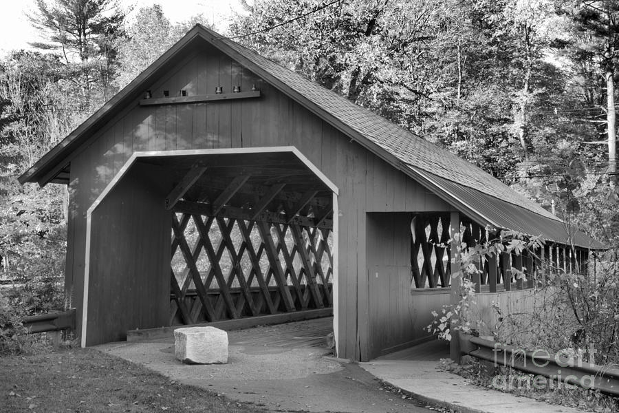 MIsty Afternoon At The Creamery Covered Bridge Black And White Photograph by Adam Jewell