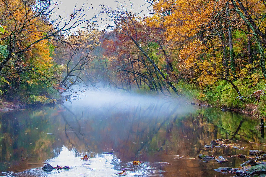 Misty Autumn Morning - Wissahickon Creek Photograph by Bill Cannon