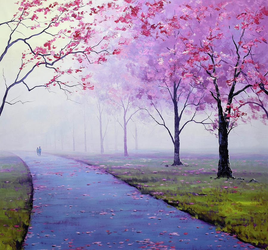 Misty Blossom Trees Painting