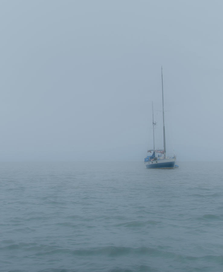Misty Boat Anchored Digital Art by Liz Albro