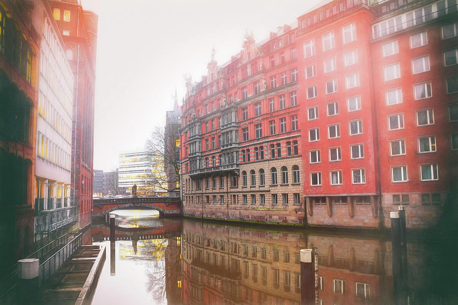 Misty City Canal Hamburg Germany  Photograph by Carol Japp
