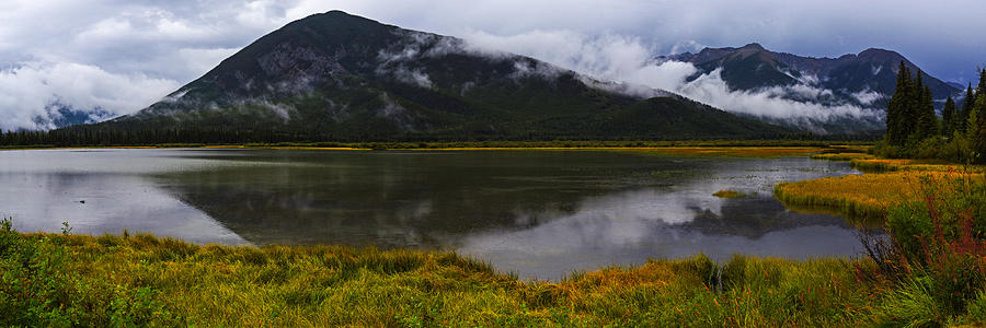 Misty day on Vermillion Lake Banff Canada Alberta Panorama Photograph by Toby McGuire