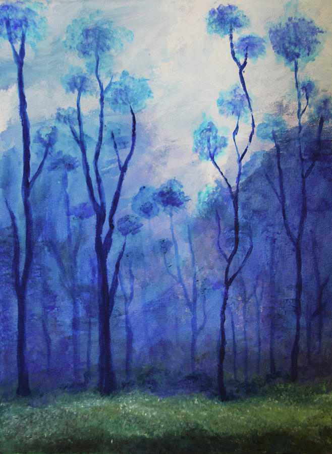 Misty Forest In Blue Painting By Angela Boyko