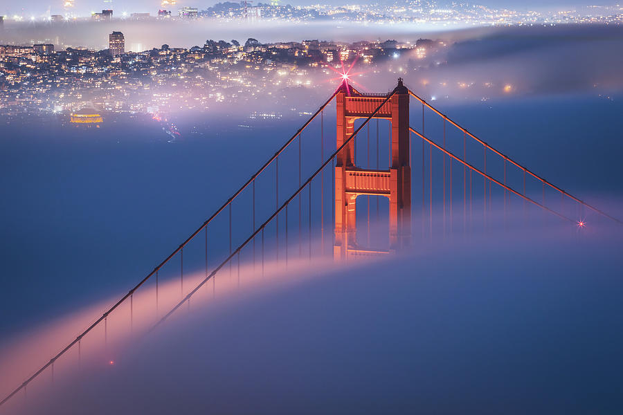 Sunset Photograph - Misty Golden Gate Bridge by Weilian