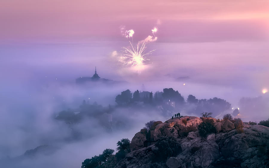 Misty Morning And Fireworks In Toledo City - Spain Photograph by Jess M. Garca