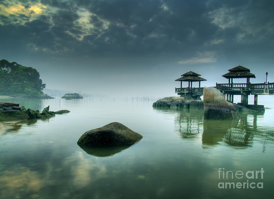 Tide Photograph - Misty Morning As Seen Over Rocks by Lawrence Wee Tide Photograph - Misty Morning As Seen Over Rocks by Lawrence Wee