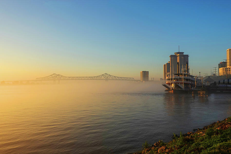 Misty Morning on the New Orleans Waterfront New Orleans LA Louisiana Sunrise Photograph by Toby McGuire