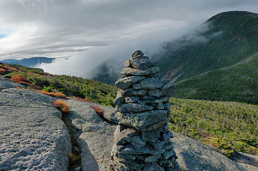 Misty Morning on Wright Mountain Adirondacks Rock Cairn Photograph by Toby McGuire