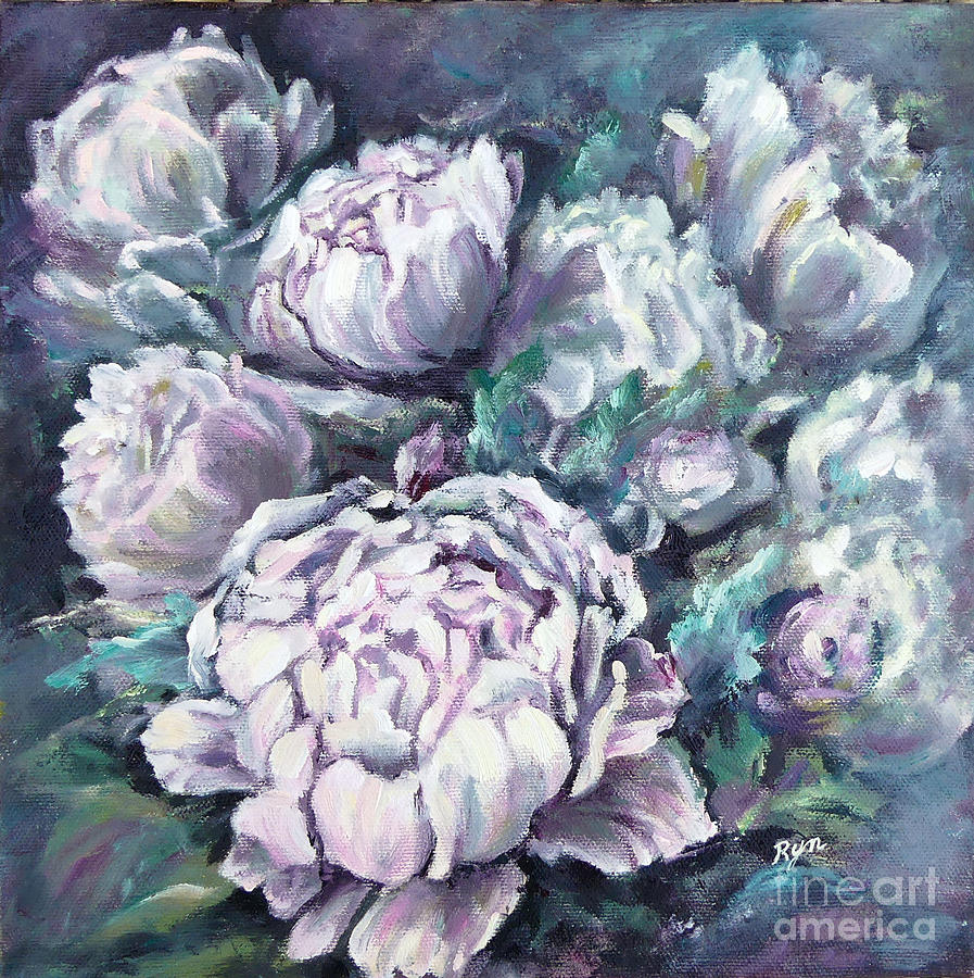 Misty Morning Peonies Painting by Ryn Shell