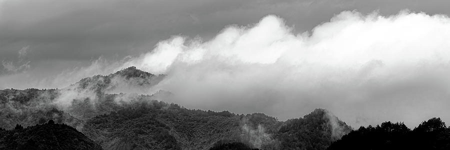 Misty Mountains II 3x1 Black And White Photograph