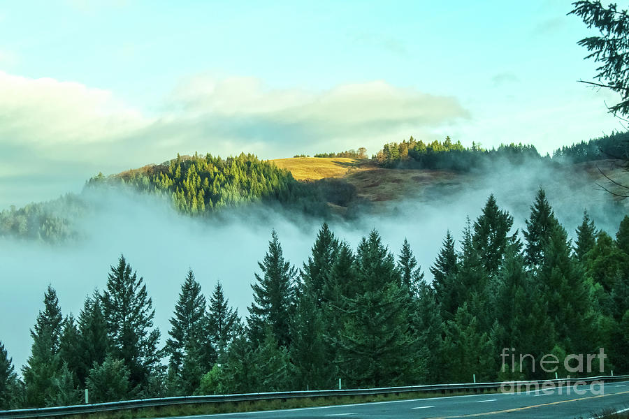 Misty Mountains - View from highway of distant mountaintop in the sunlight above the fog by Susan Vineyard Misty Mountains - View from highway of distant mountaintop in the sunlight above the fog by Susan Vineyard