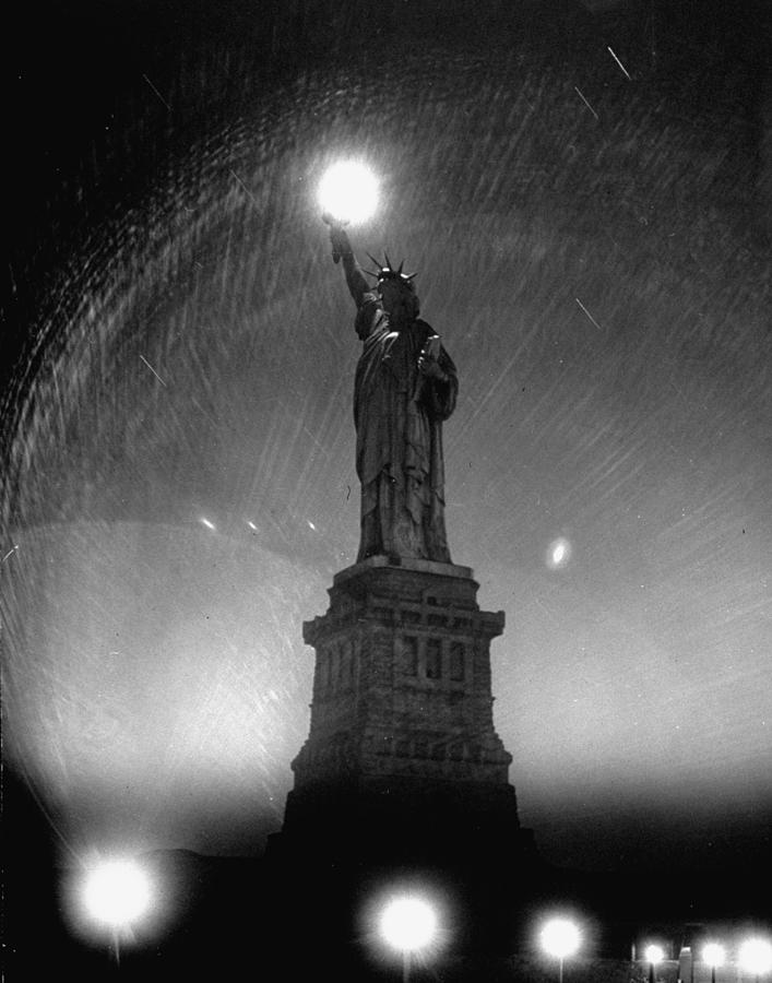 Misty Night Surrounding The Statue Of Li Photograph by Andreas Feininger Misty Night Surrounding The Statue Of Li Photograph by Andreas Feininger
