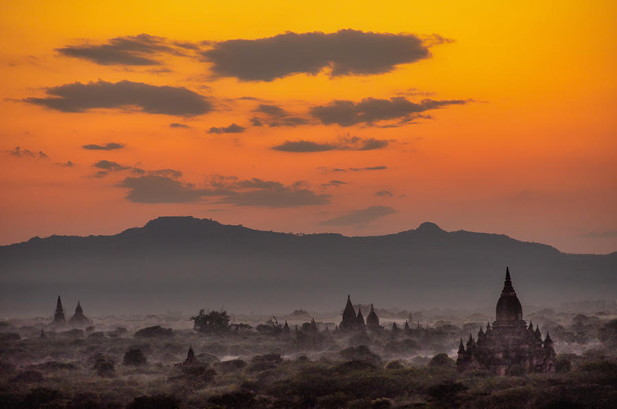 Sunset Photograph - Misty Pagodas by Eden Antho