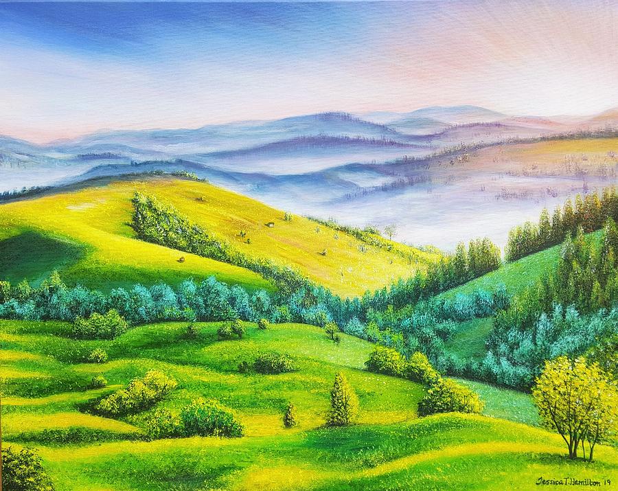 Misty Rolling Hills Painting