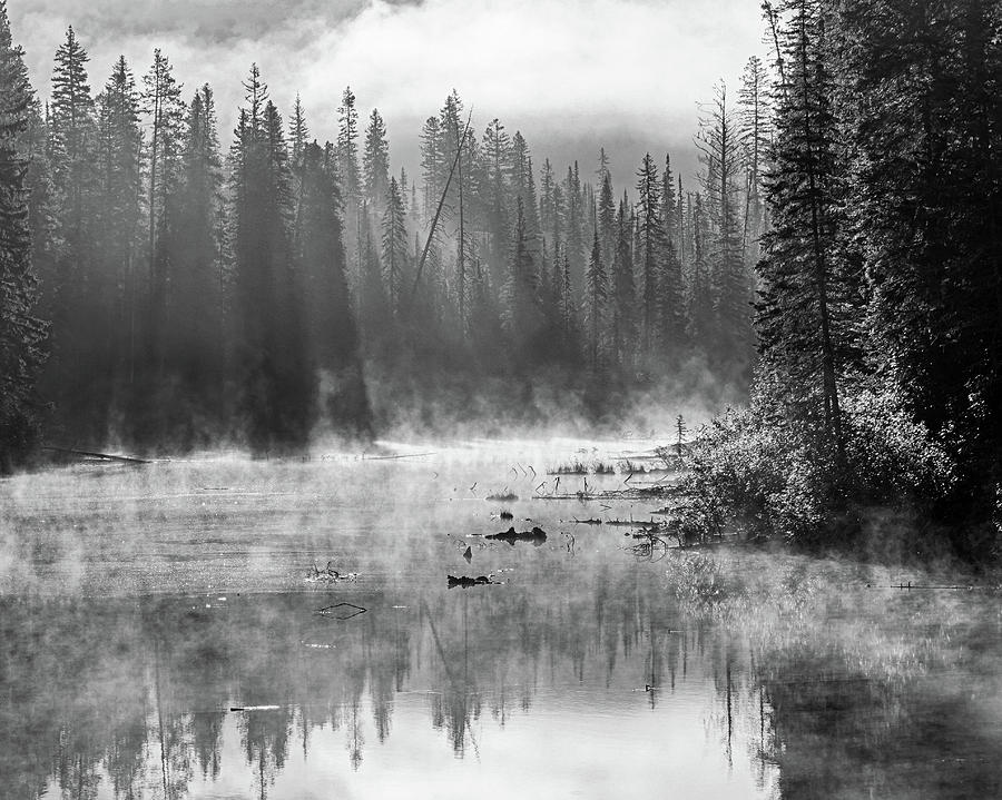 Misty Sunrays on Emerald Lake Yoho National Park Banff BC British Columbia Canada Reflection BW Photograph by Toby McGuire