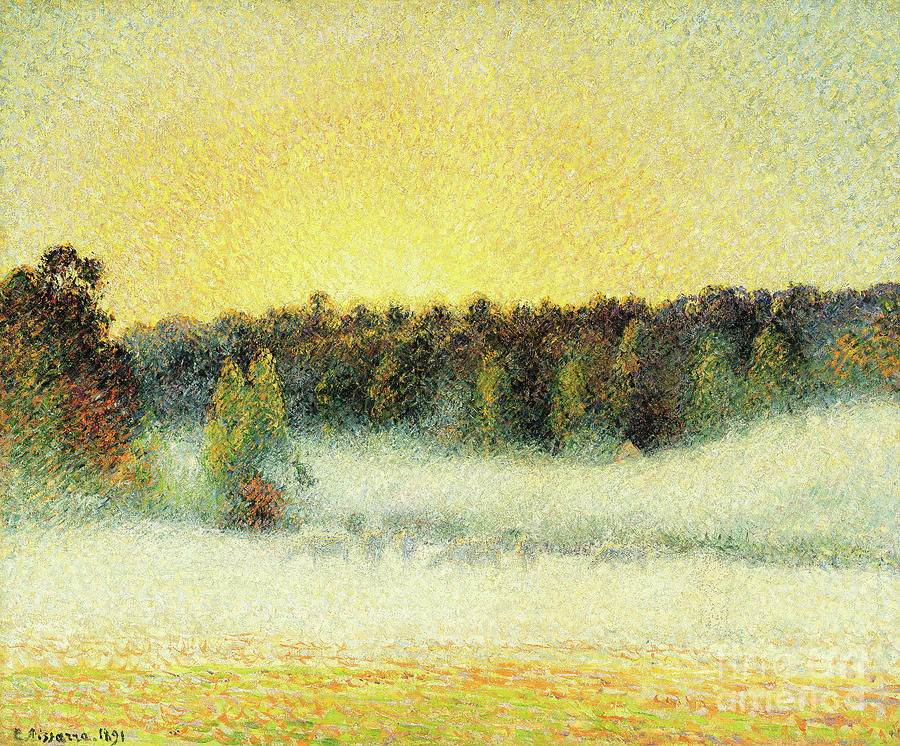 Misty Sunset At Eragny, 1891 Painting by Camille Pissarro