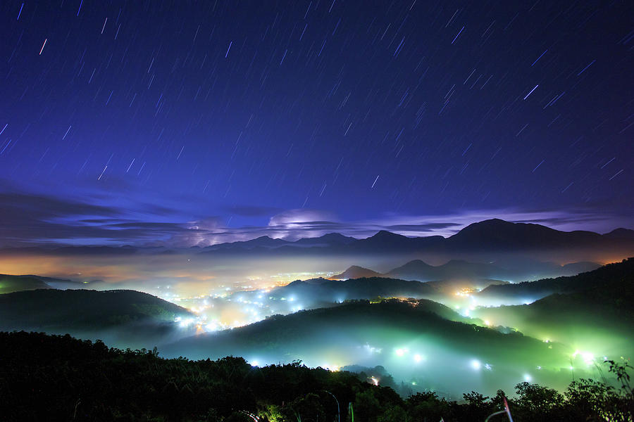 Misty Village In Sky Of Stars Photograph by Samyaoo