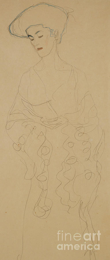 Gustav Klimt Drawing - Mit Leichter Wendung Nach Links, 1907  by Gustav Klimt