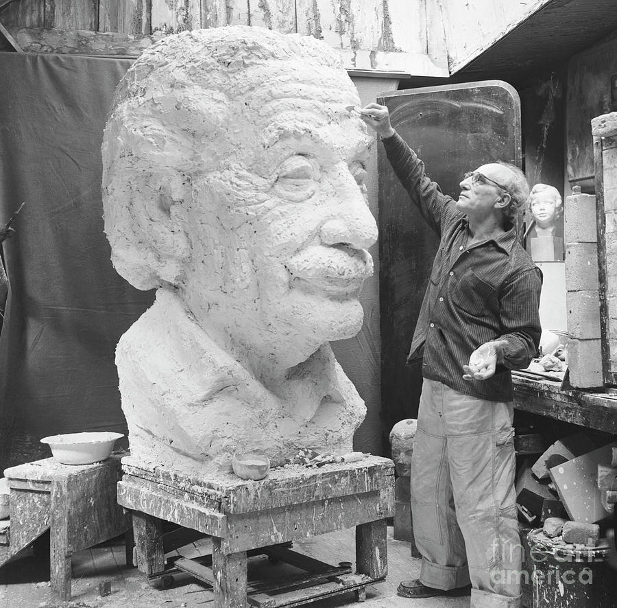 Albert Einstein Photograph - Mitchell Fields Finishing Bust by Bettmann