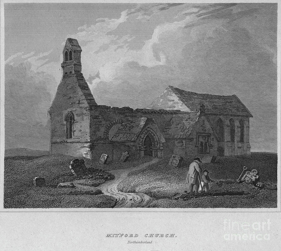 Mitford Church, Northumberland, 1814 Drawing by Print Collector