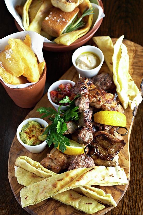 Mixed Grill With Dips And Flatbread Photograph by Tim Green