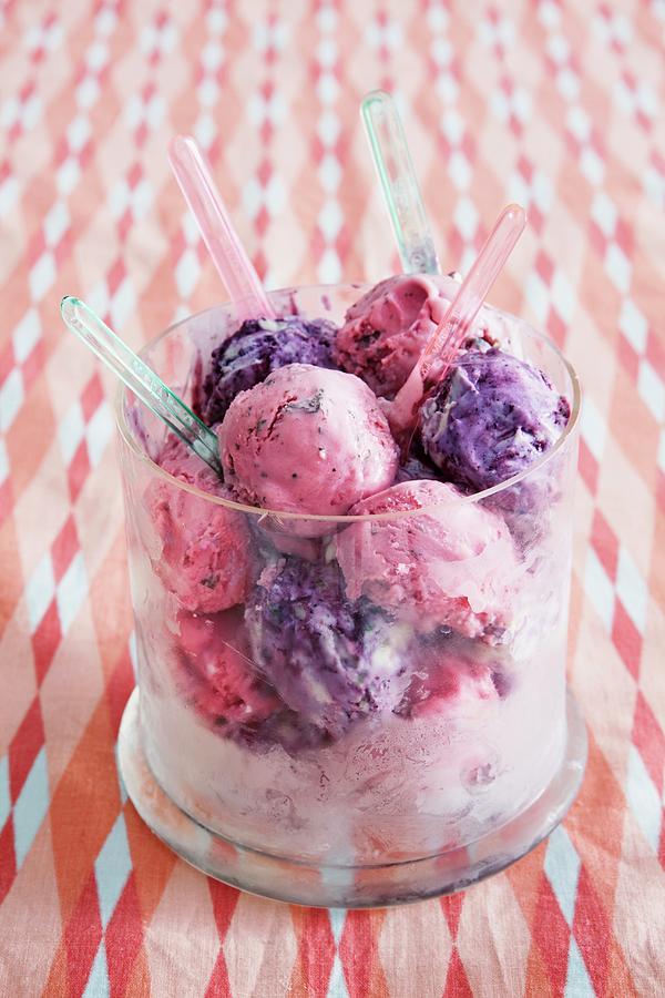 Mixed Ice Cream In A Glass With Ice Cream Spoons Photograph by Ulrika Ekblom