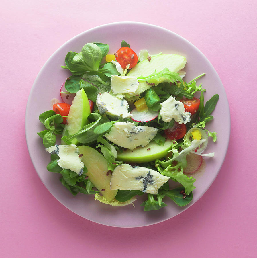 Mixed Leaf Salad With Blue Cheese And Apple Photograph by Barbara Pheby