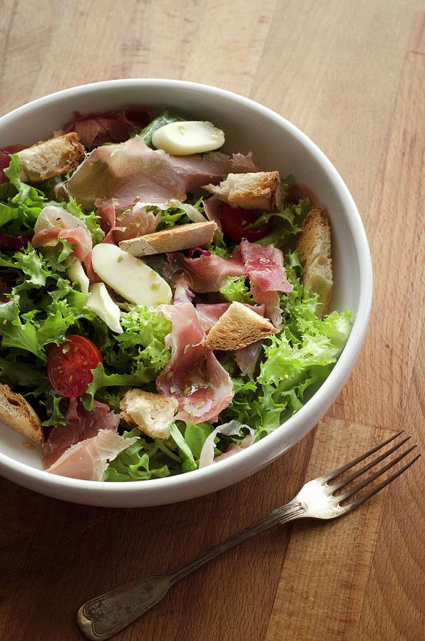 Mixed Leaf Salad With Ham And Bread Photograph by Bruno Galrito