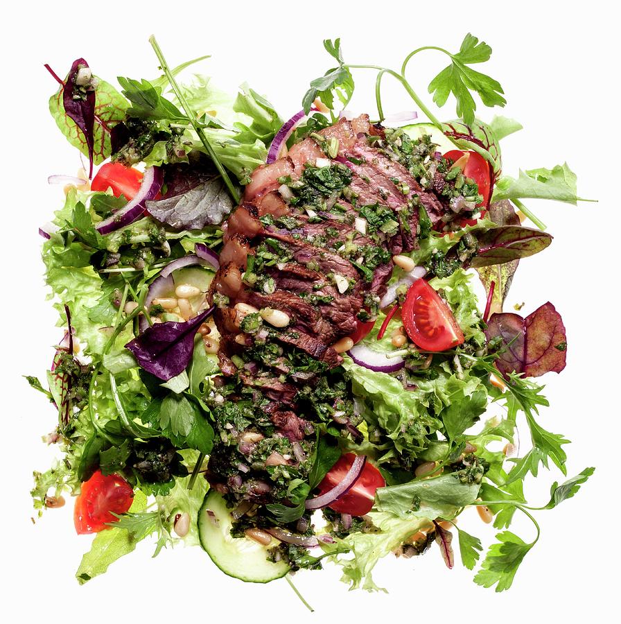 Mixed Leaf Salad With Picanha Steak And Chimichurri Sauce Photograph by Michael Van Emde Boas