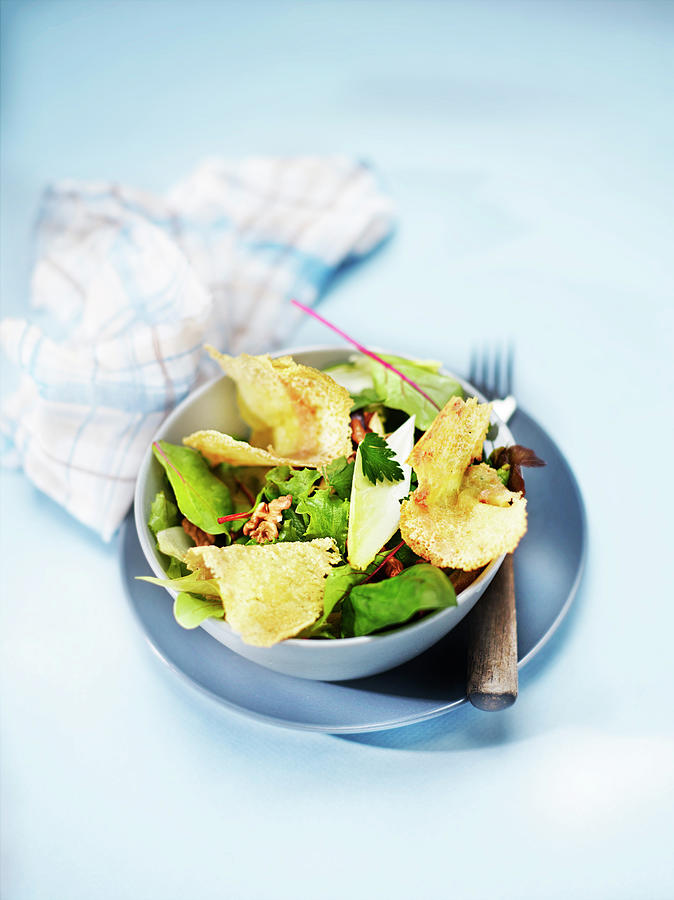 Mixed Lettuce, Munster Crisps, Walnut And Herb Salad Photograph by Perrin