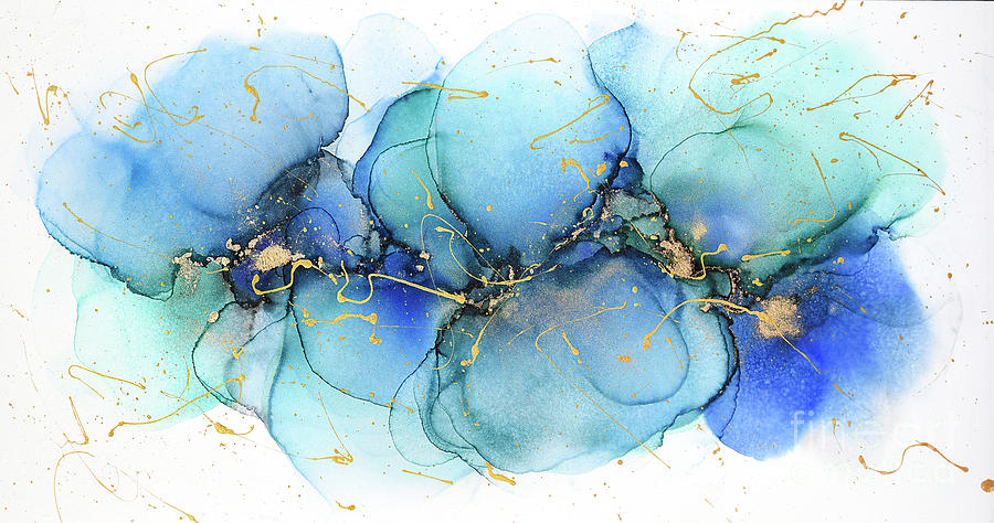 Mixed Media Horizontal Abstract Painting in Teal and Blue Painting by Alissa Beth Photography