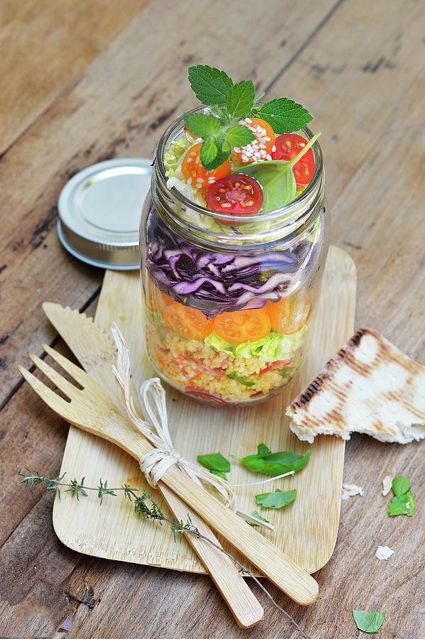 Mixed Semolina Savoury Salad In A Jar Photograph by Keroudan