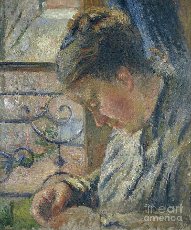 Mme Pissarro Sewing Beside A Window Drawing by Heritage Images