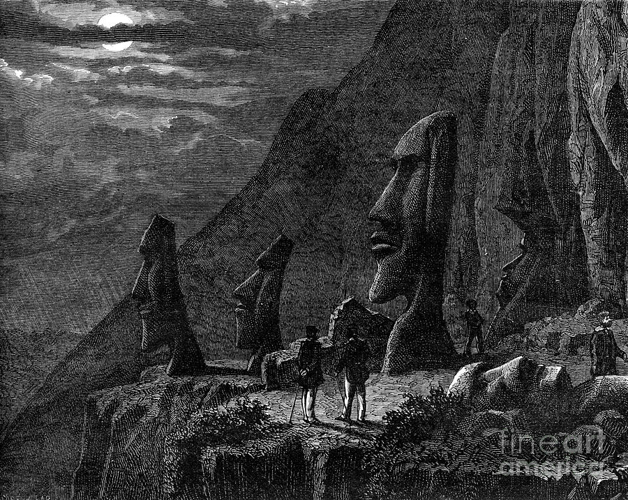Moai, Easter Island, 19th Century Drawing by Print Collector