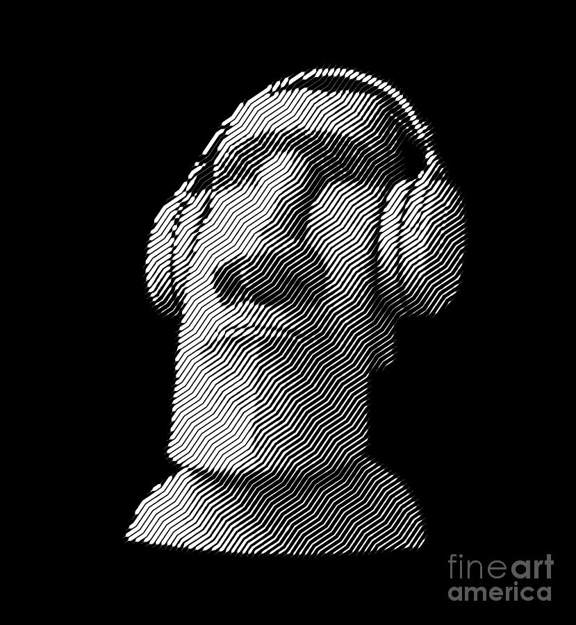 Moai wearing headphones  Digital Art by Cu Biz