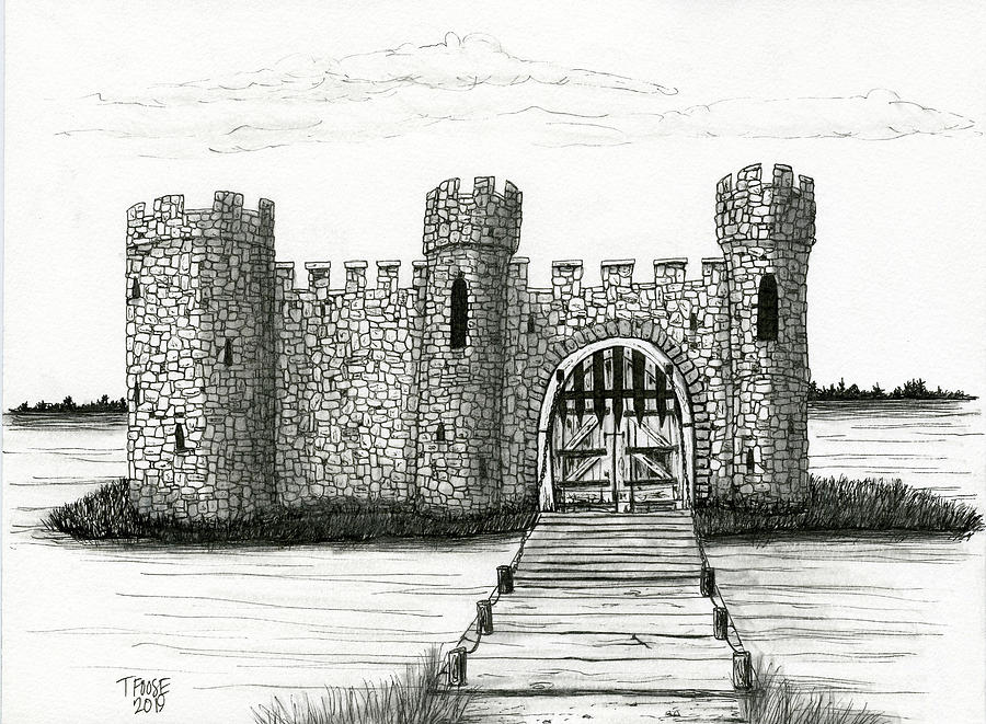castle black and white drawing