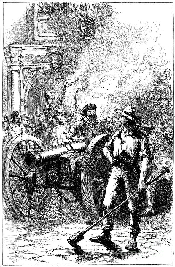 Mob Firing Cannon Before The Courthouse Drawing by Print Collector