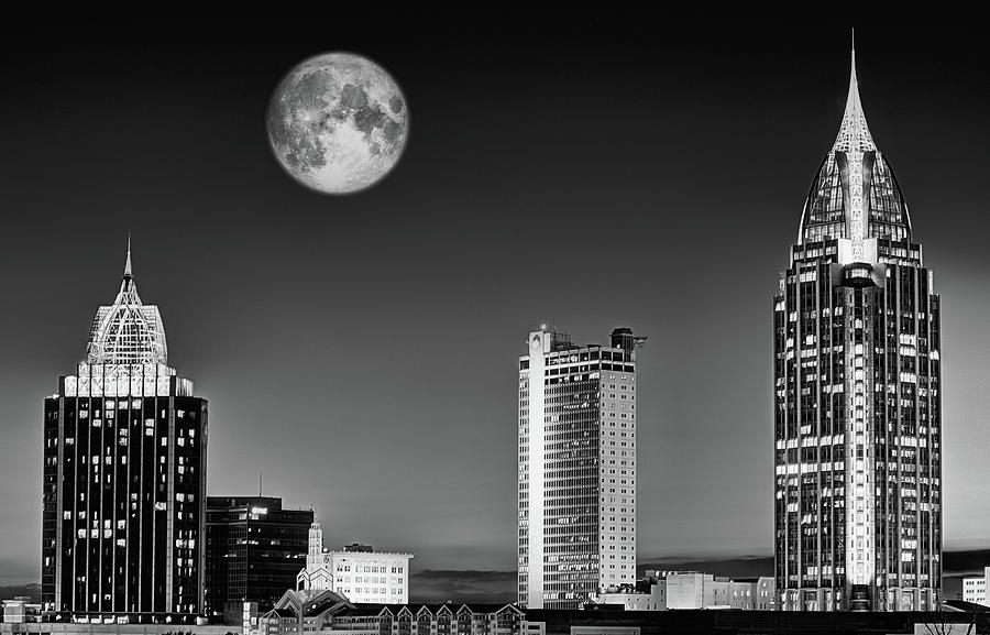 Mobile Skyline Black and White Photograph by JC Findley